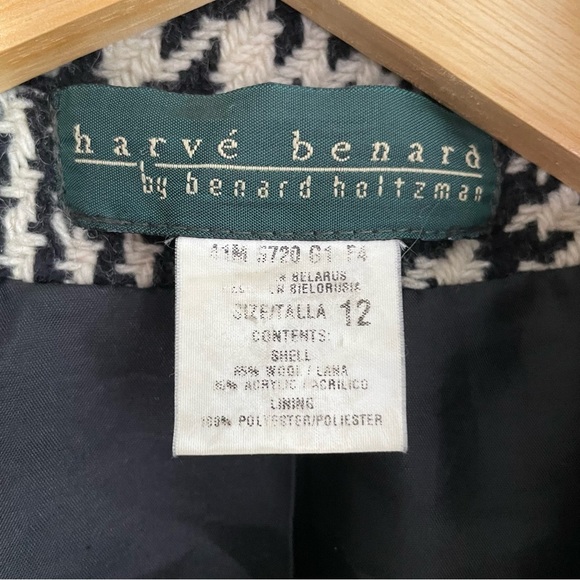 [Harve Bernard] Women's Black & White Houndstooth Wool Blend Button Down Jacket - Picture 4 of 6